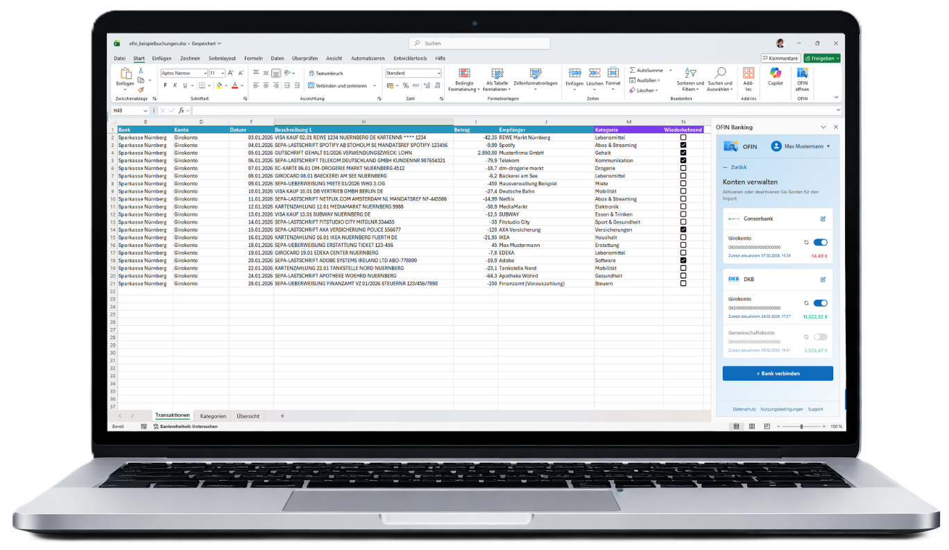 Excel mit Banktransaktionen