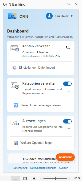 OFIN Add-in Dashboard